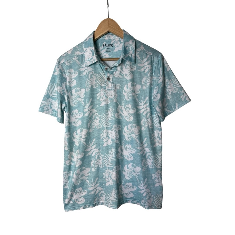 Chaps Golf Polo Blue White Floral Polo Shirt Men’s S